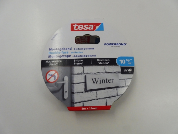 Tesa mounting tape, adhesive on both sides, 5m x 19mm, max. 10 kg / m # 77749-00000